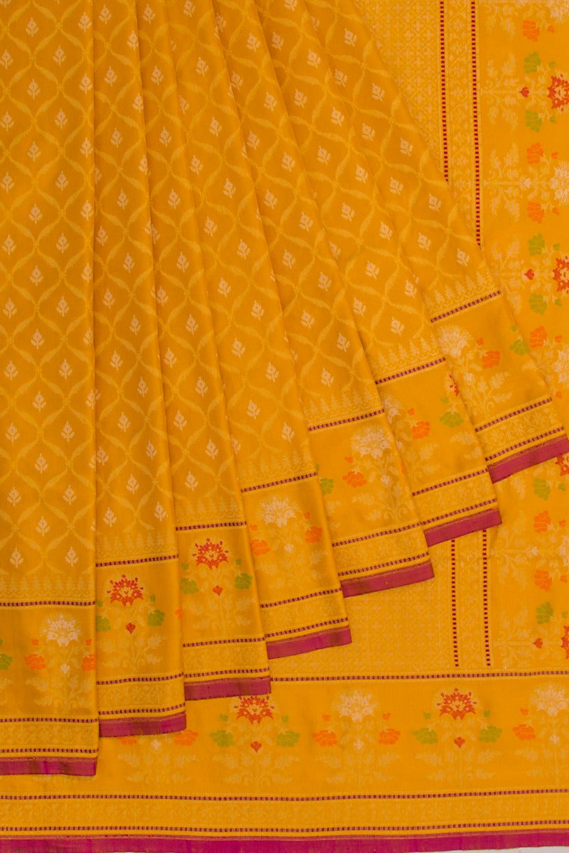 Banarasi Silk Jaal Mustrad Yellow Saree