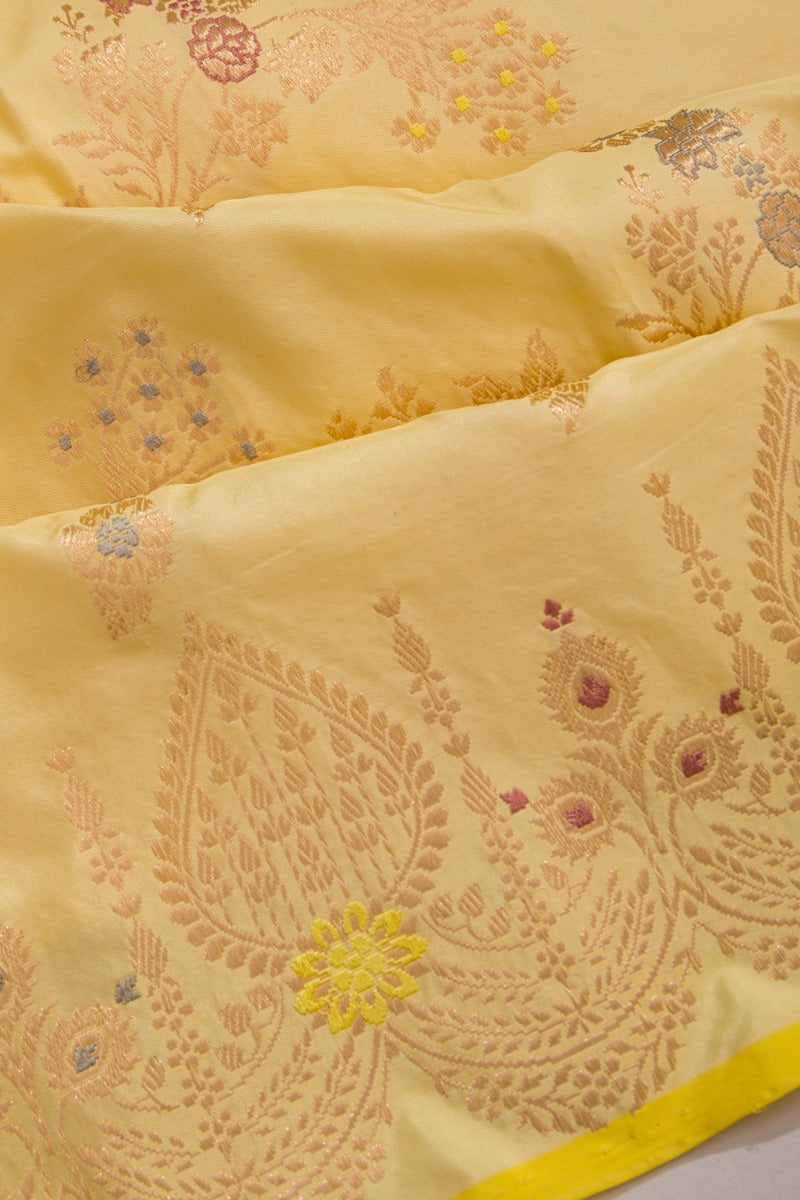 Banarasi Silk Jaal Pastel Yellow Saree