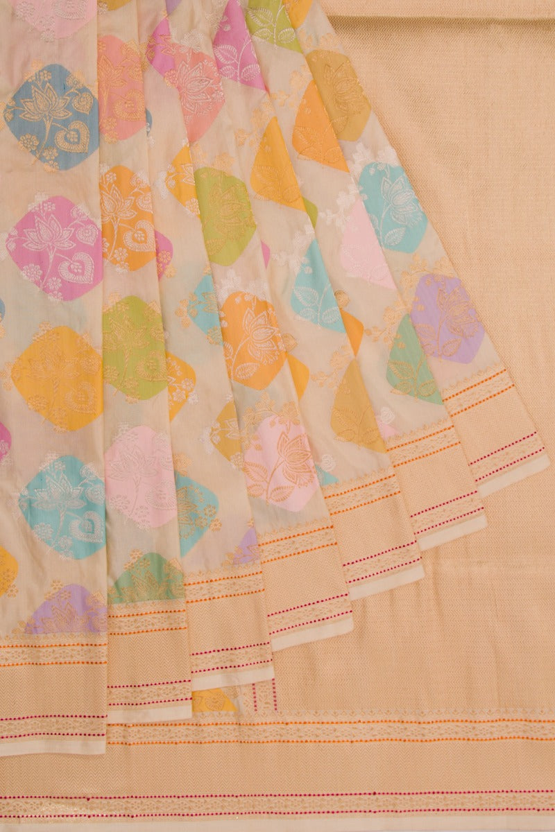 Banarasi Silk Jaal Cream Saree