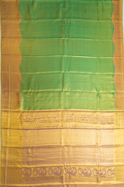 Taranga Kanchi Silk Tissue Diagonal Lines Green Saree