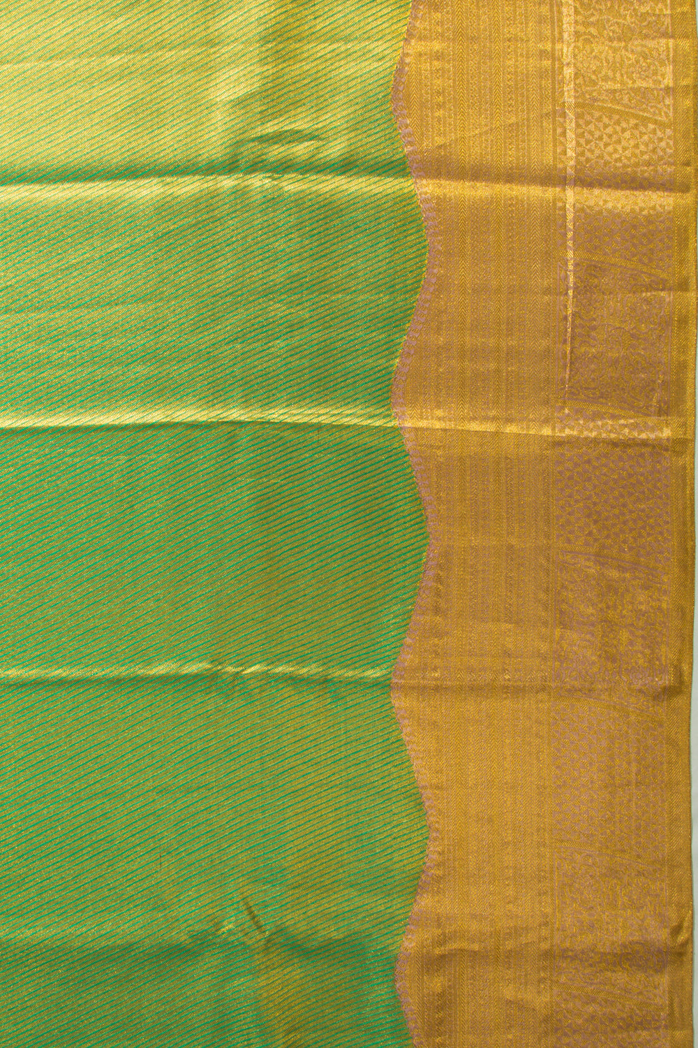 Taranga Kanchi Silk Tissue Diagonal Lines Green Saree