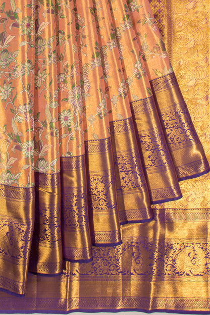 Kanchipuram Silk Tissue Jaal Orange Saree