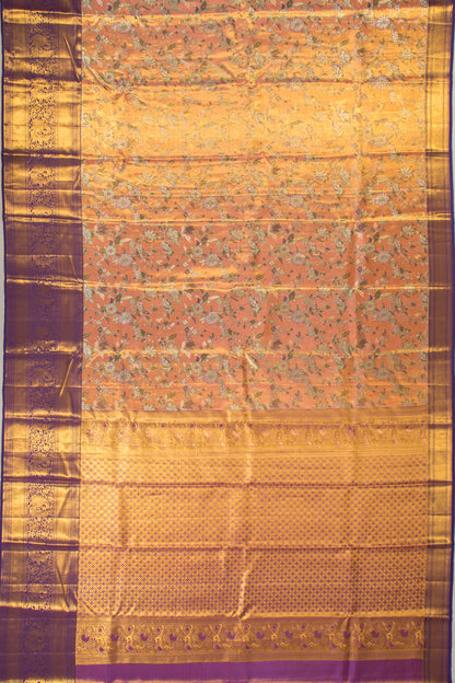Kanchipuram Silk Tissue Jaal Orange Saree