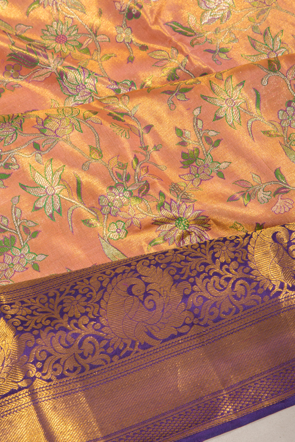 Kanchipuram Silk Tissue Jaal Orange Saree