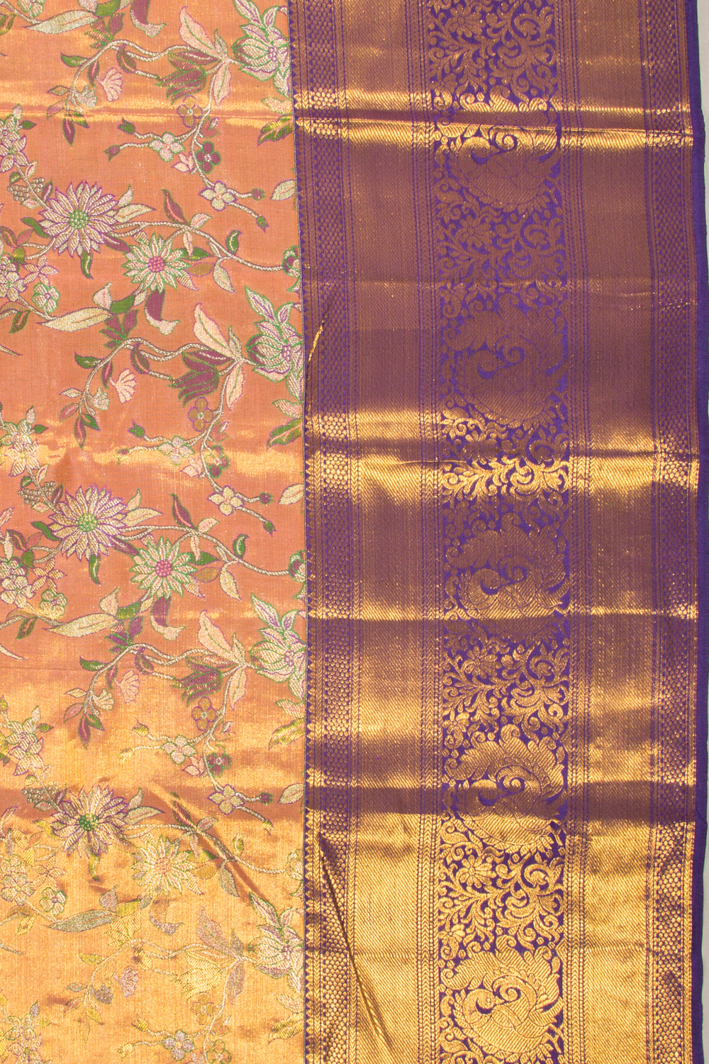 Kanchipuram Silk Tissue Jaal Orange Saree