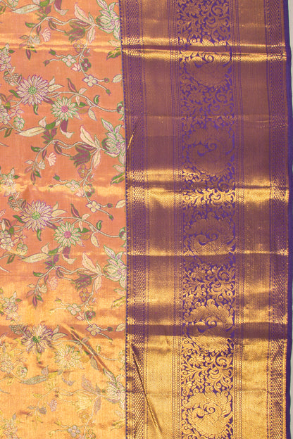 Kanchipuram Silk Tissue Jaal Orange Saree