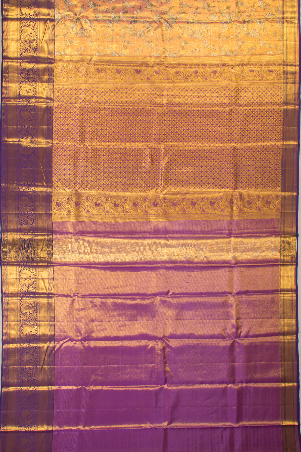 Kanchipuram Silk Tissue Jaal Orange Saree