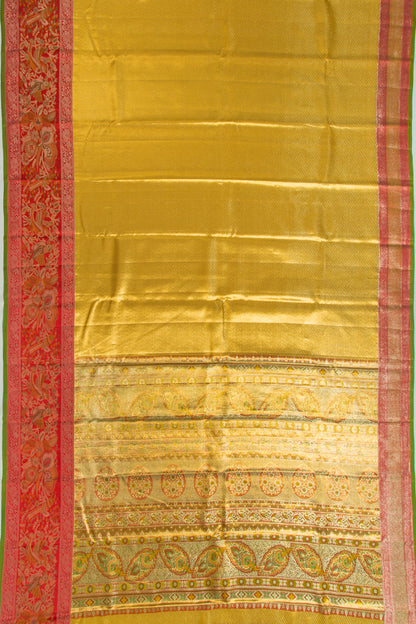 Kanchipuram Silk Tissue Diagonal Lines Gold Saree