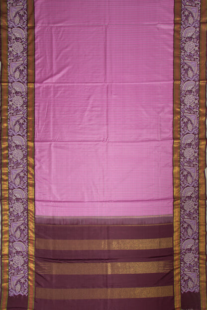Kanchipuram Silk Checks Lavender Saree With Embroidery Border