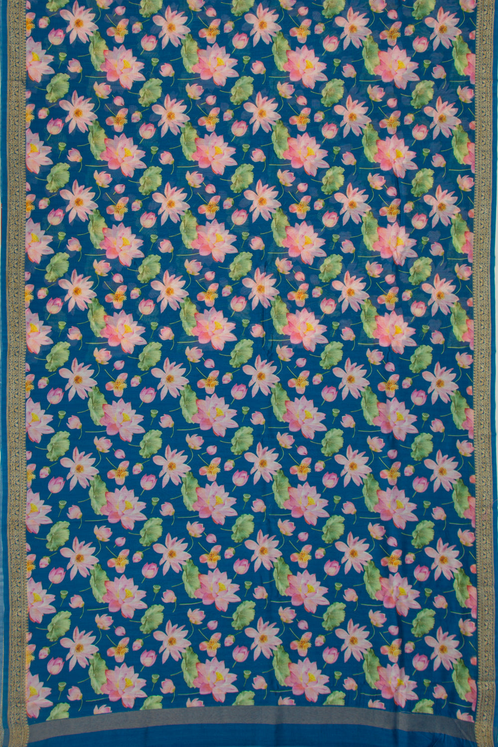 Chanderi Cotton Floral Printed Blue Saree