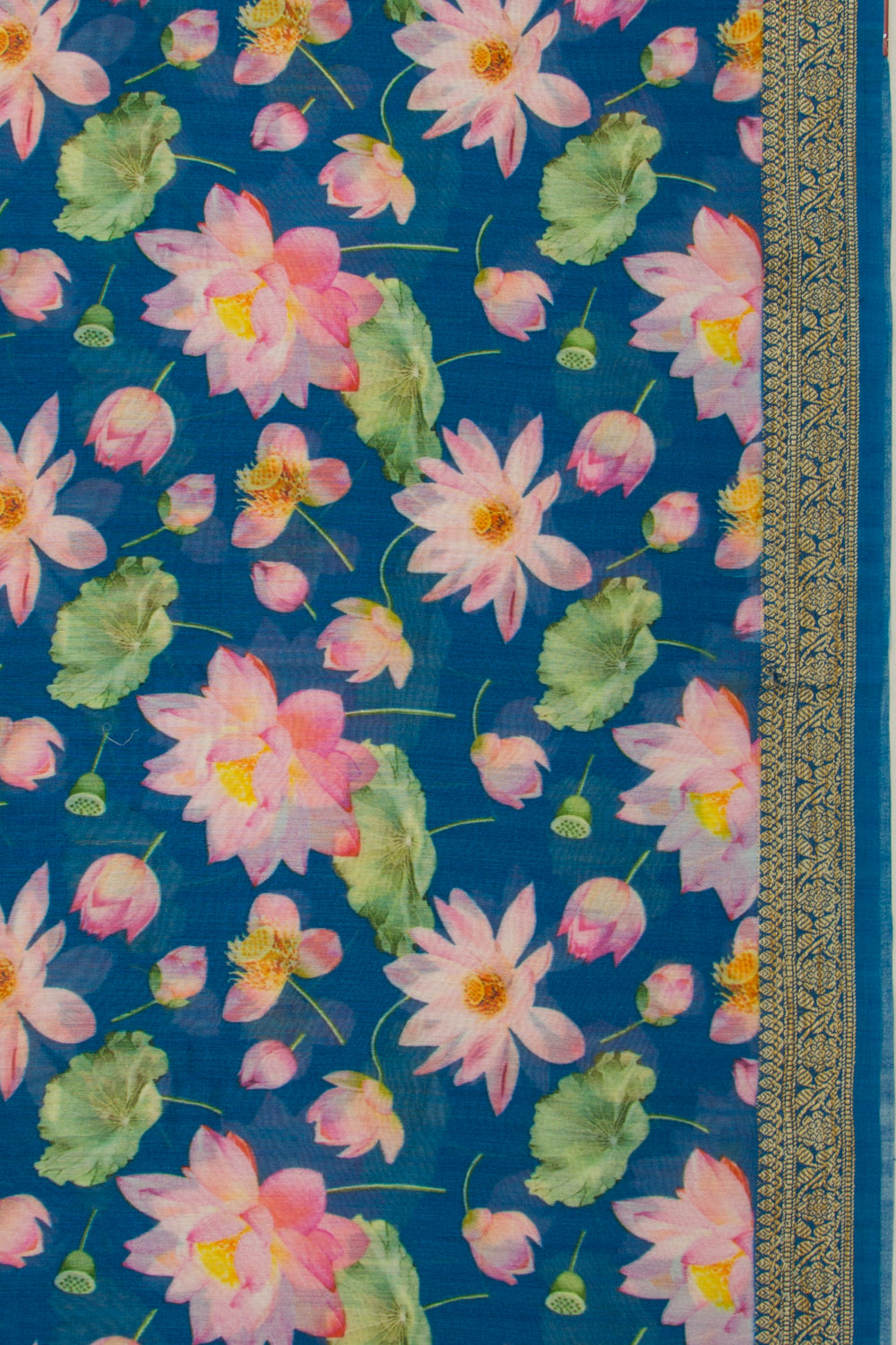 Chanderi Cotton Floral Printed Blue Saree