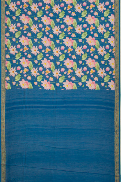 Chanderi Cotton Floral Printed Blue Saree