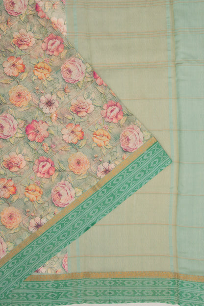 Chanderi Cotton Floral Printed Cream Saree