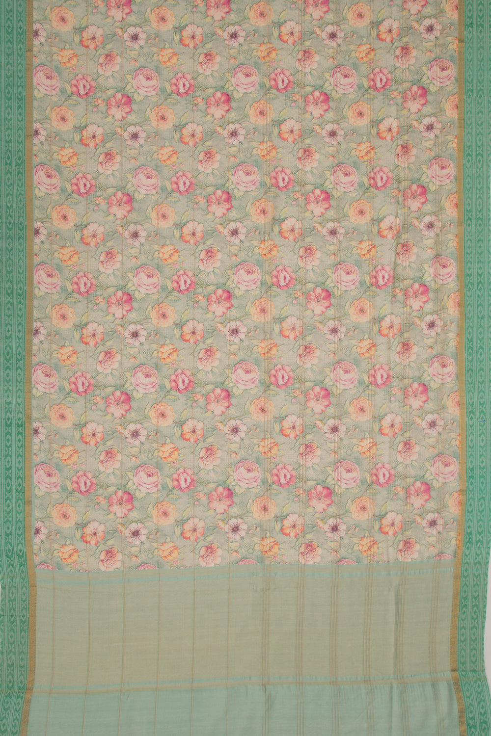 Chanderi Cotton Floral Printed Cream Saree