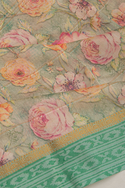 Chanderi Cotton Floral Printed Cream Saree