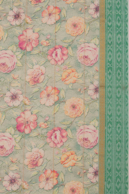 Chanderi Cotton Floral Printed Cream Saree