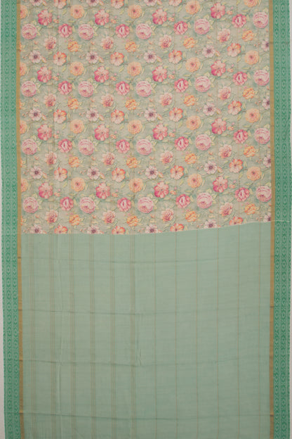 Chanderi Cotton Floral Printed Cream Saree