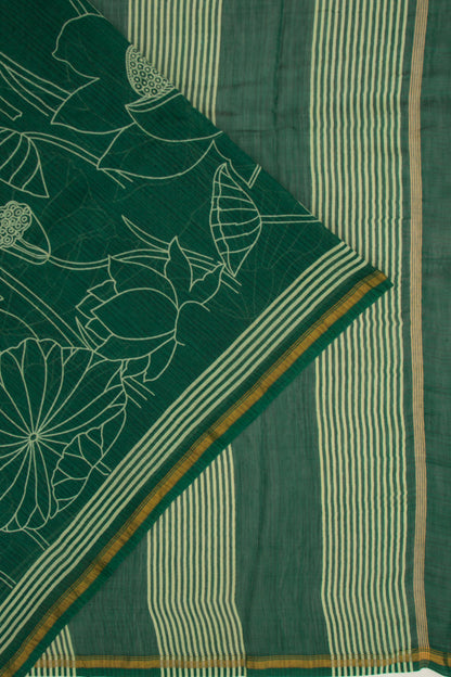 Chanderi Cotton Block Printed Green Saree