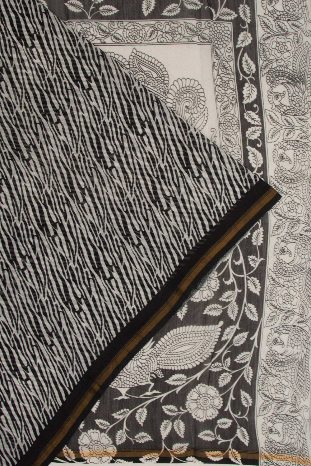 Chanderi Cotton Block Printed White Saree