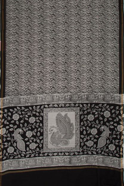 Chanderi Cotton Block Printed White Saree