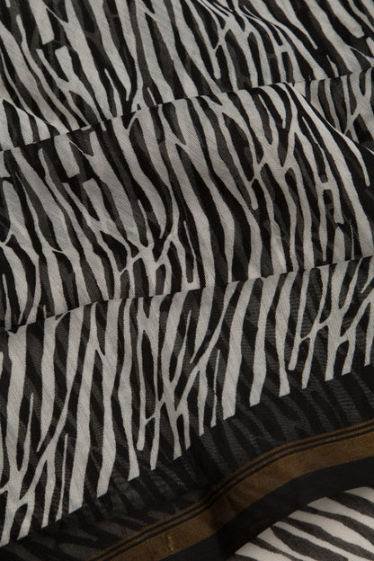 Chanderi Cotton Block Printed White Saree