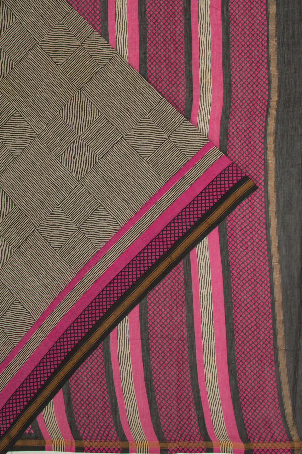 Chanderi Cotton Block Printed Cream Saree