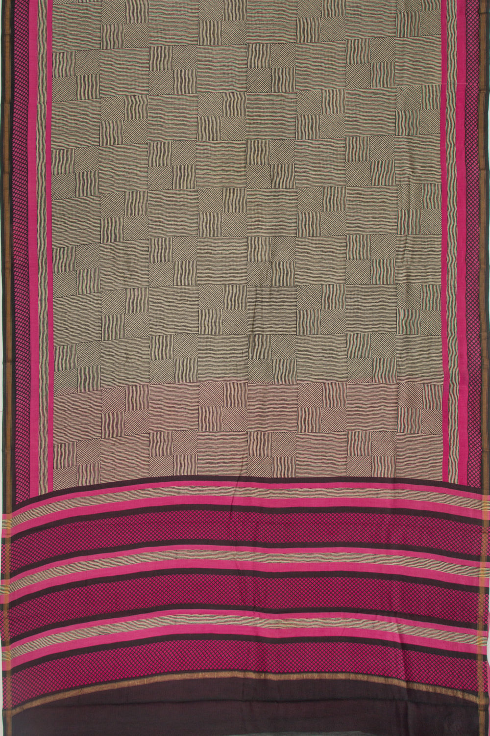 Chanderi Cotton Block Printed Cream Saree