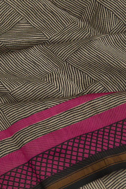 Chanderi Cotton Block Printed Cream Saree