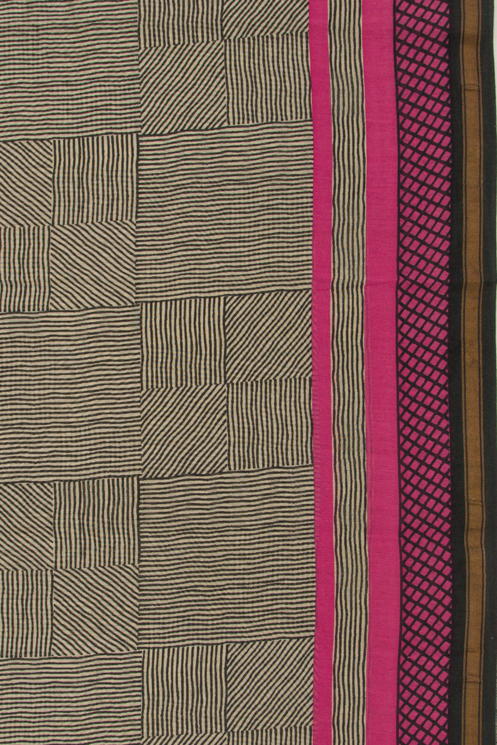 Chanderi Cotton Block Printed Cream Saree