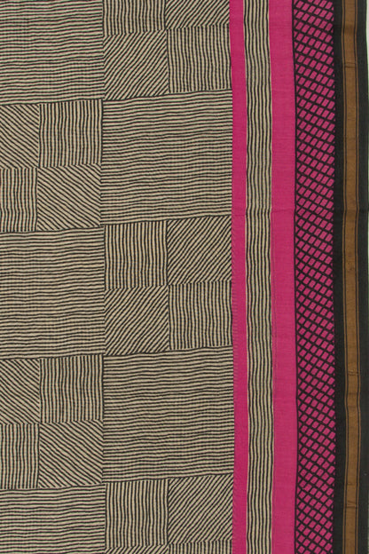 Chanderi Cotton Block Printed Cream Saree