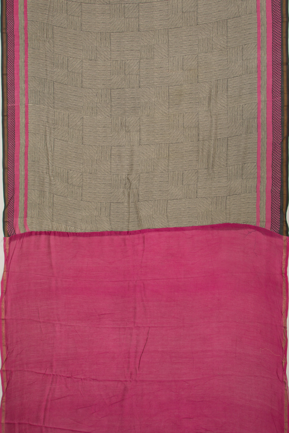 Chanderi Cotton Block Printed Cream Saree