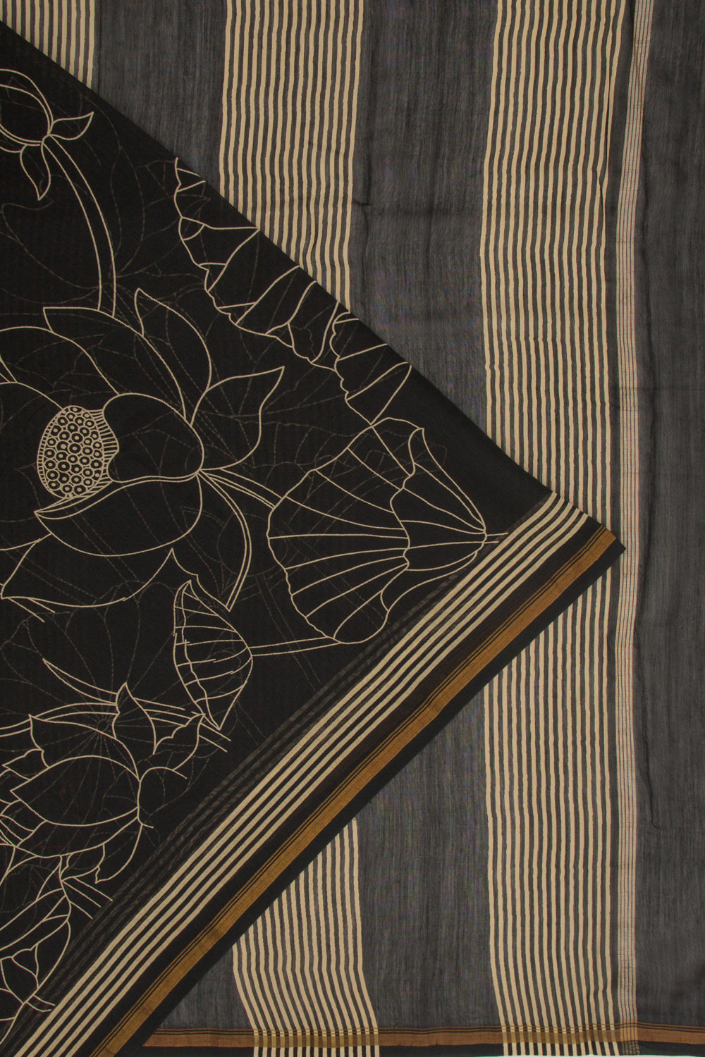 Chanderi Cotton Block Printed Black Saree