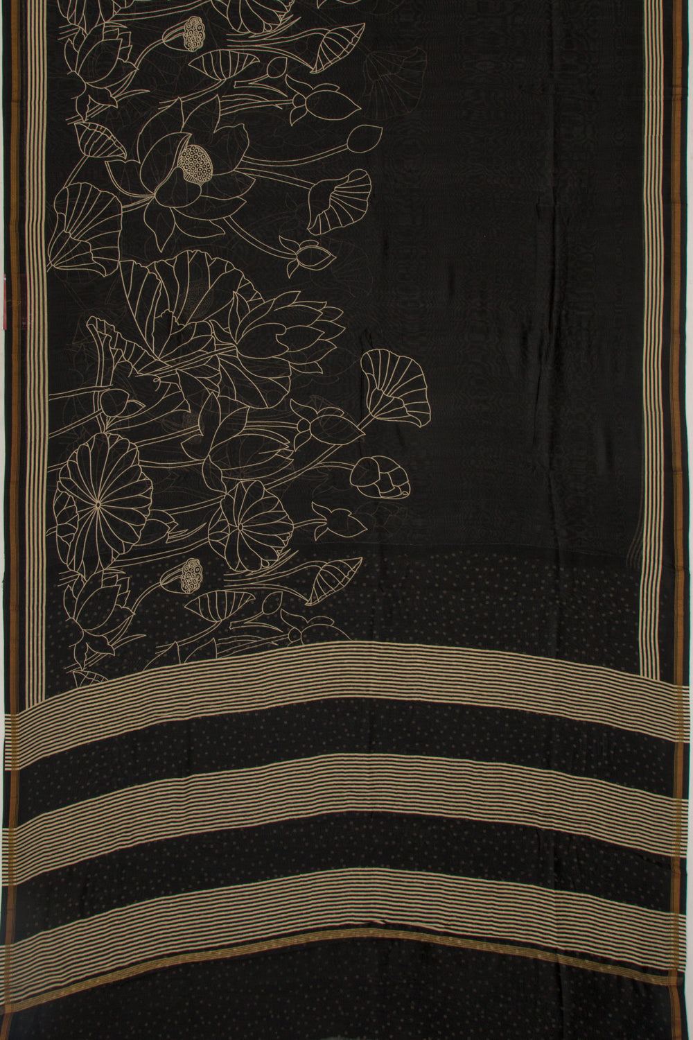 Chanderi Cotton Block Printed Black Saree