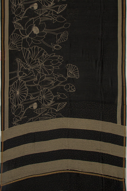 Chanderi Cotton Block Printed Black Saree