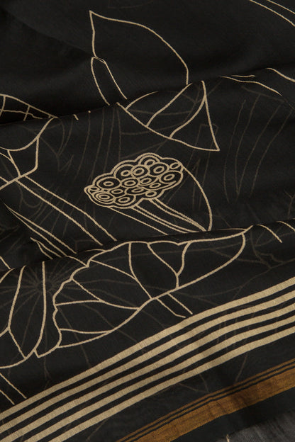 Chanderi Cotton Block Printed Black Saree