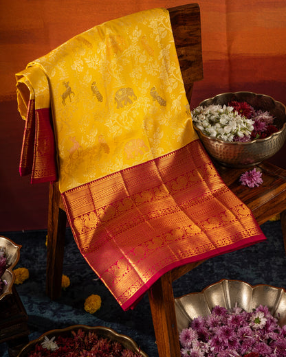 Kanchipuram Silk Brocade Yellow Saree