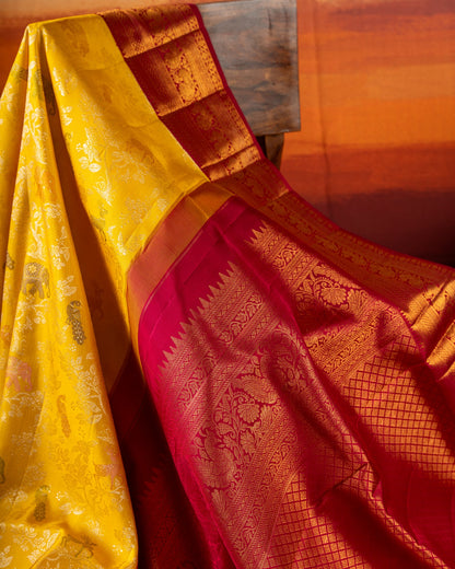 Kanchipuram Silk Brocade Yellow Saree