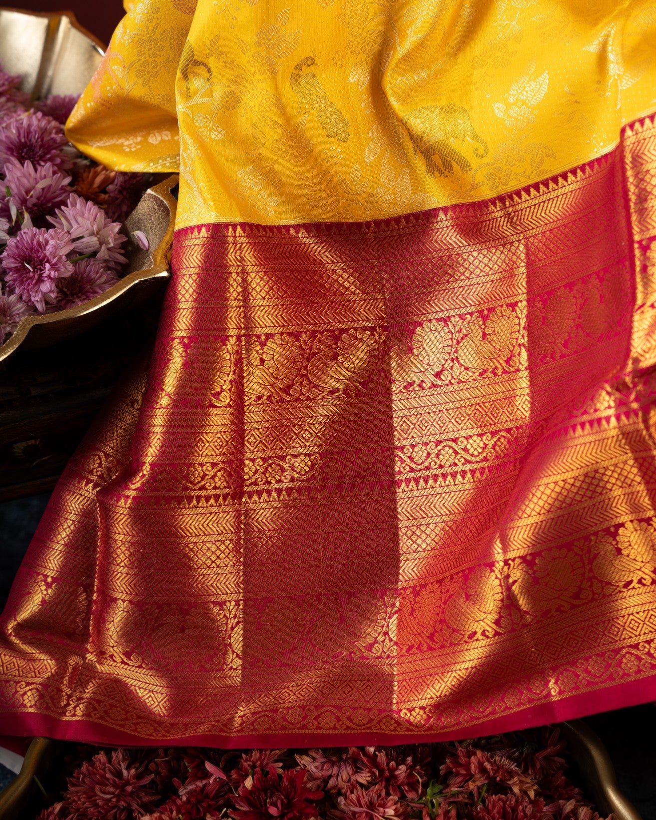 Kanchipuram Silk Brocade Yellow Saree