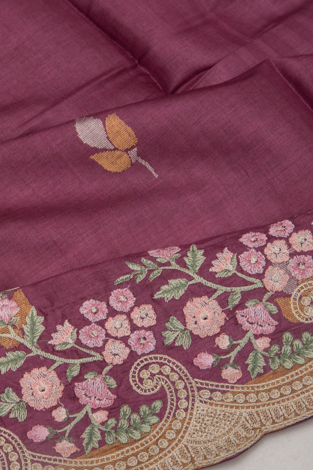 Tussar Butta Purple Saree With Scallop Border