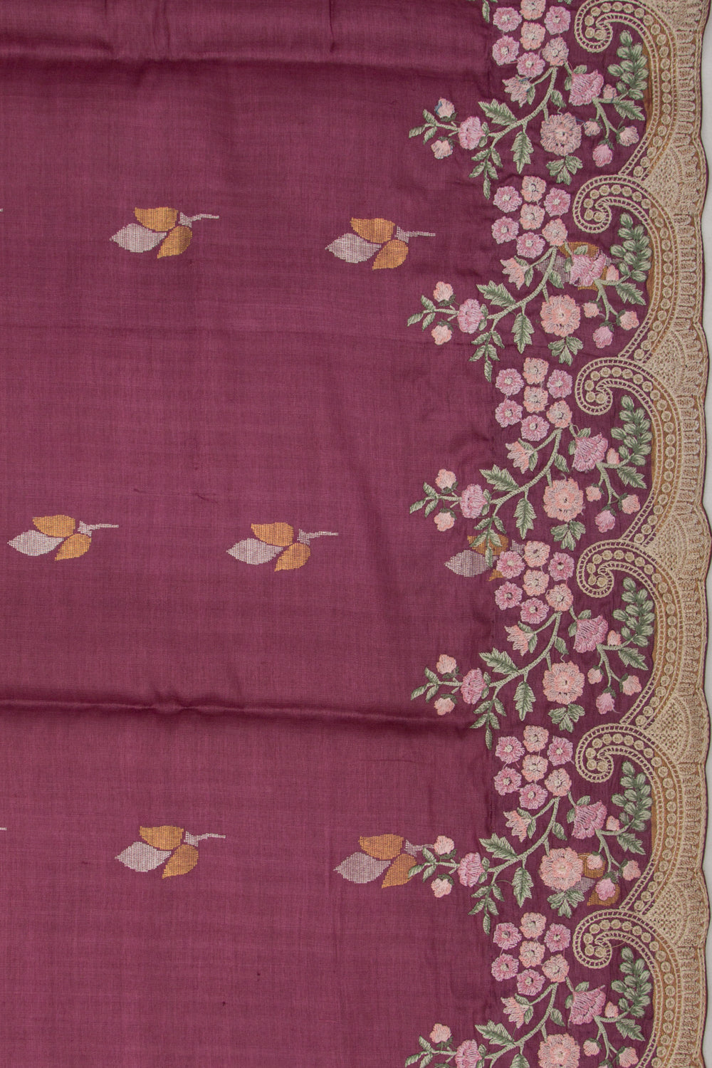Tussar Butta Purple Saree With Scallop Border