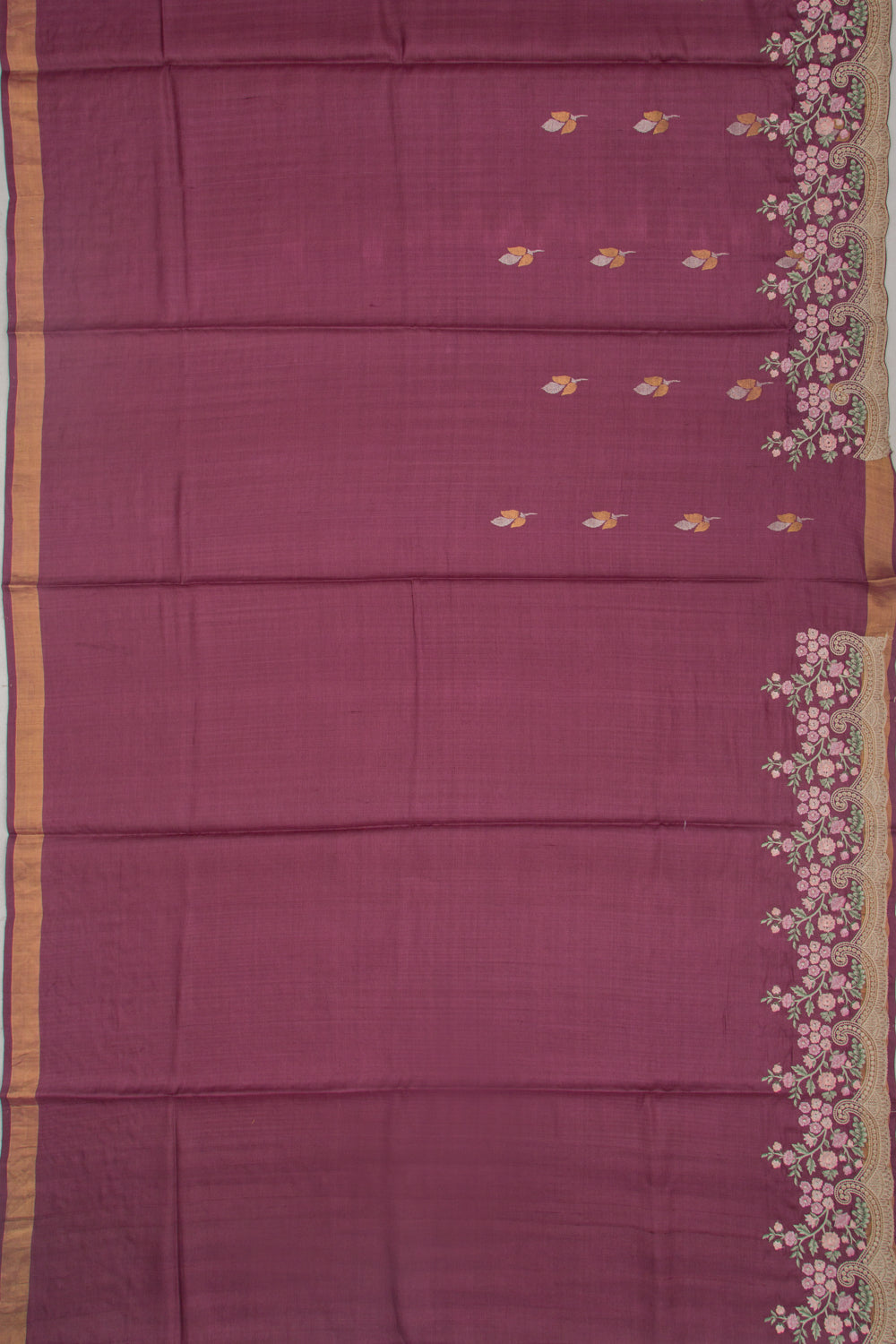 Tussar Butta Purple Saree With Scallop Border
