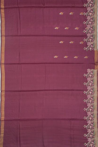Tussar Butta Purple Saree With Scallop Border