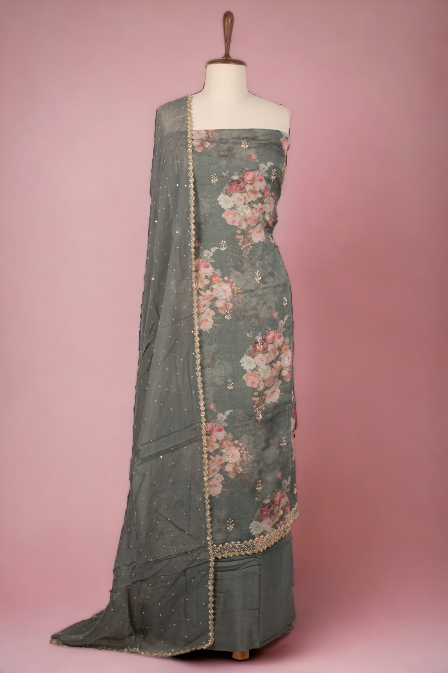 Organza Grey Salwar Suit Set