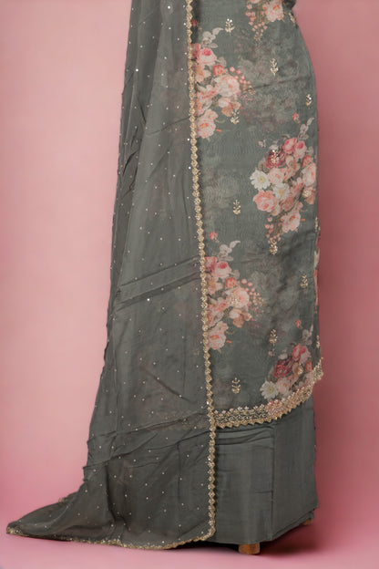 Organza Grey Salwar Suit Set