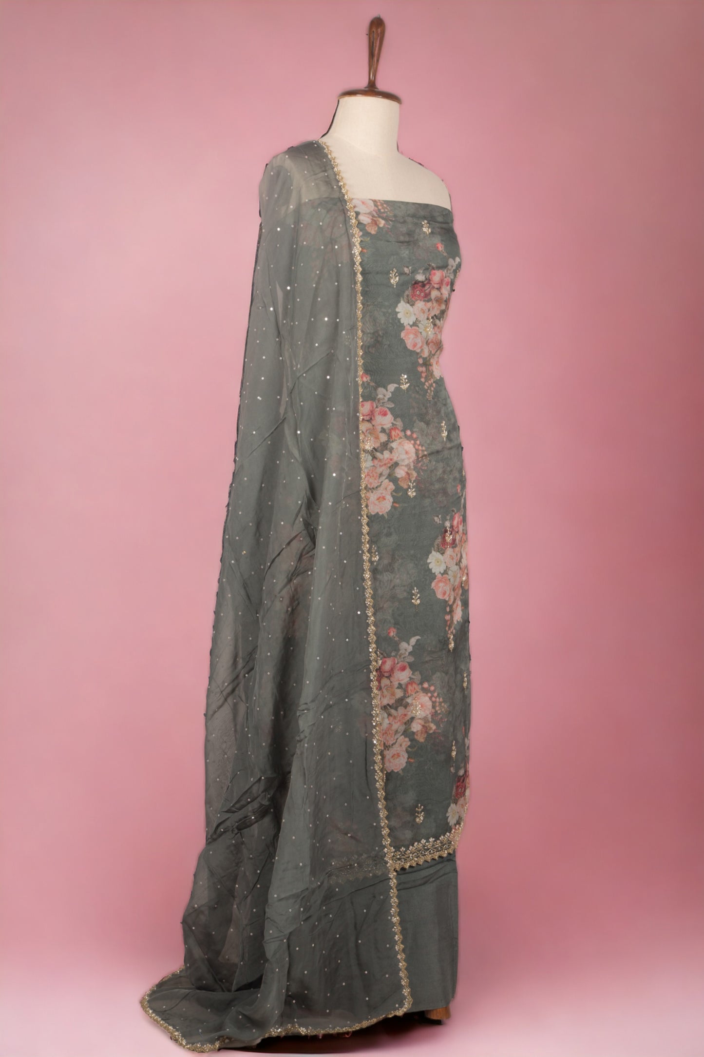 Organza Grey Salwar Suit Set