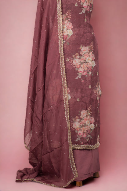 Organza Purple Salwar Suit Set