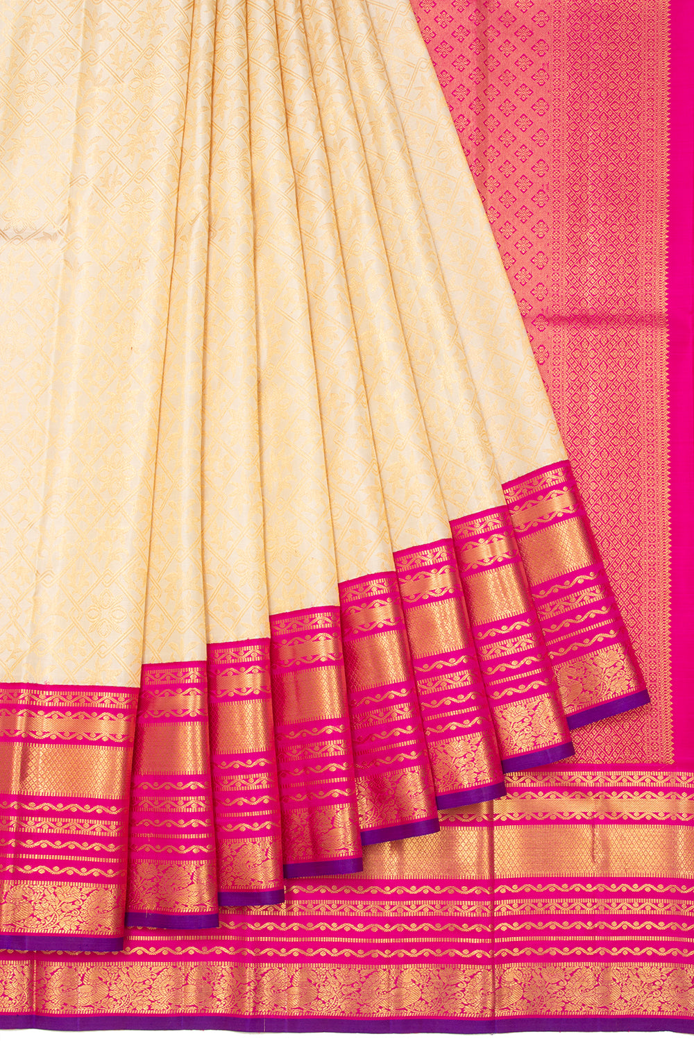 Kanchipuram Silk Brocade Cream Saree