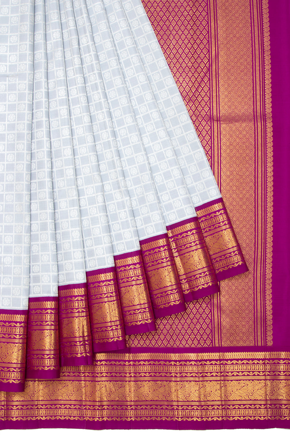 Kanchipuram Silk Checks And Butta Grey Saree