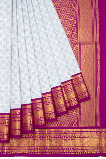 Kanchipuram Silk Checks And Butta Grey Saree