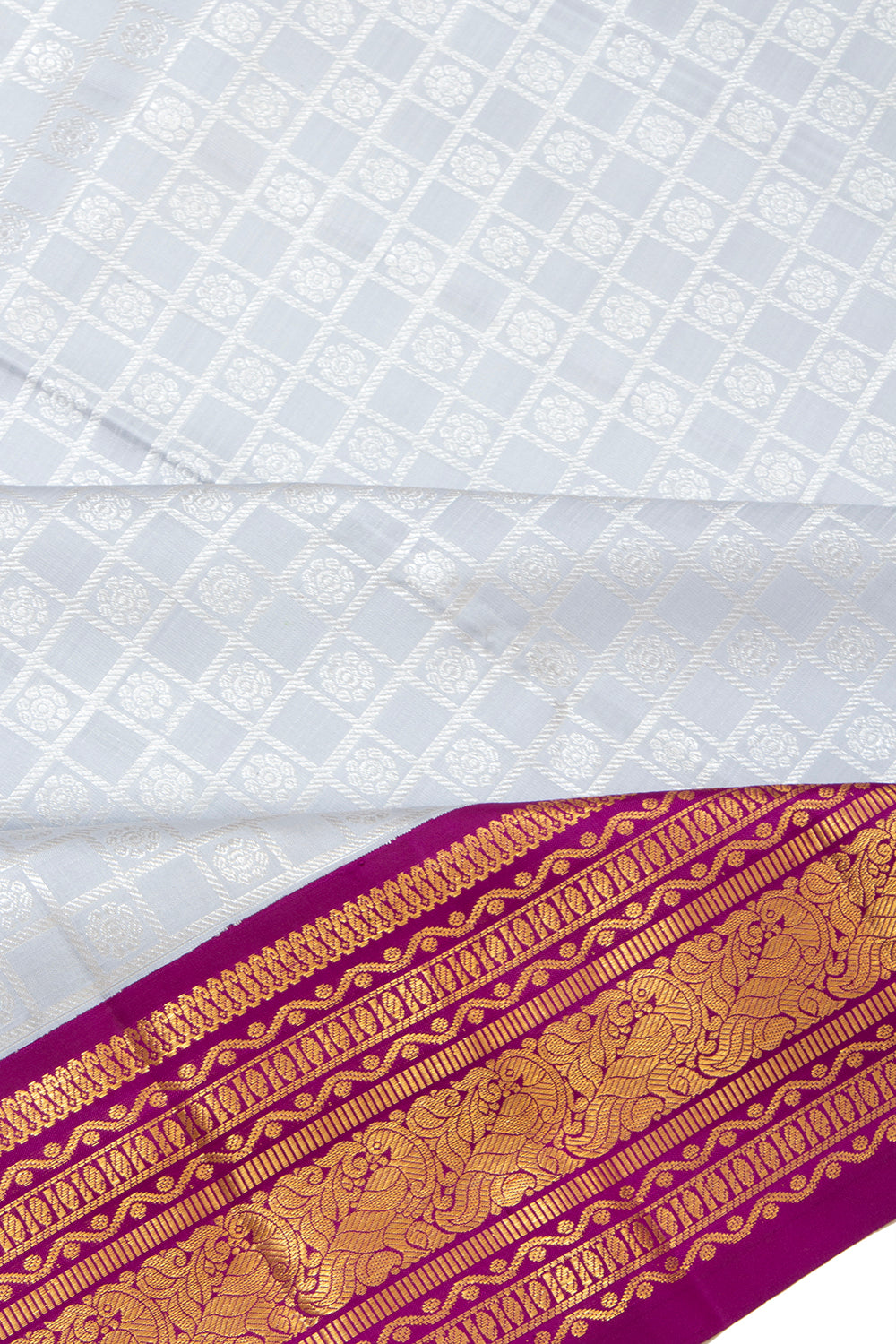 Kanchipuram Silk Checks And Butta Grey Saree